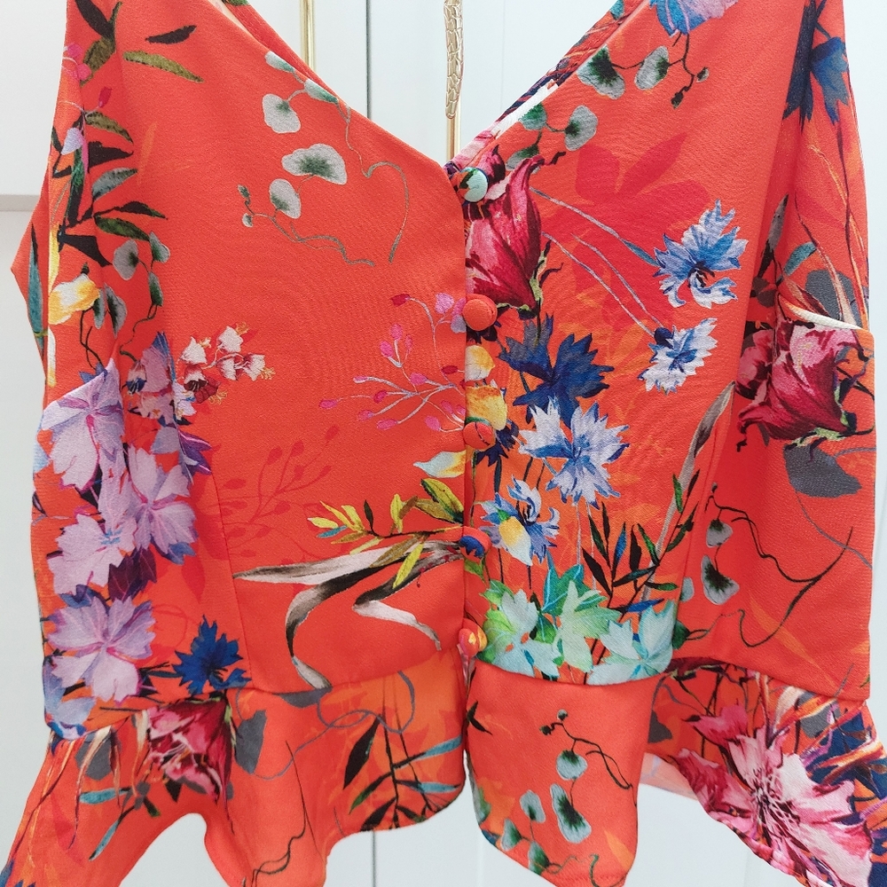 River Island orange floral summer strappy top size 12 - Picture 4 of 8